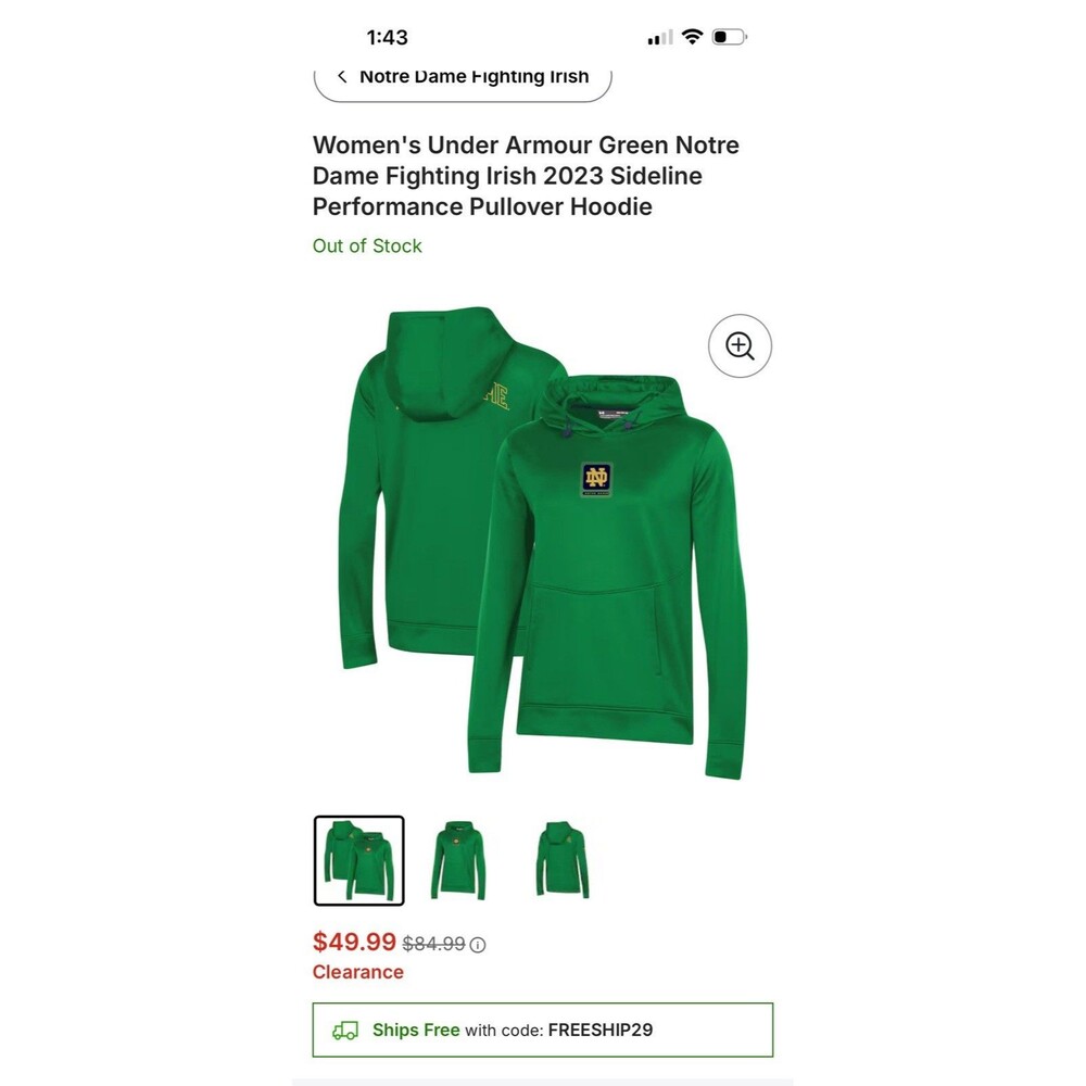 Notre Dame Under Armour Fighting Irish Pullover Hoodie Womens Size Medium - Picture 8 of 8